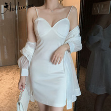 Conjunto de blusa feminina de manga longa, 2 peças, blusa de malha e vestido de alça espaguete, elegante, moda verão 2019 2024 - compre barato