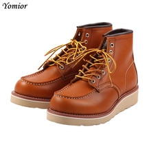 Handmade High Quality Fashion Genuine Leather Men Red Ankle Boots Outdoor Wing Motorcycle Boots Lace-up Work Wedding Boots 2024 - buy cheap