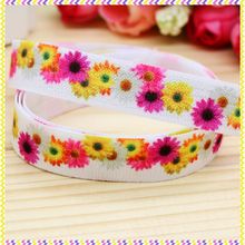 5/8'' Free shipping Fold Elastic FOE flowers printed headband headwear hair band diy decoration wholesale OEM B973 2024 - buy cheap