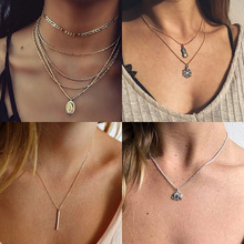 Tenande New Fashion Big Statement Leaves Anchor Moon Crystal Necklaces & Pendants for Women Valentine's Day Multi Layer Jewelry 2024 - buy cheap