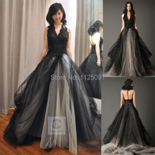 Fast shipping Halter T Back vera Black Wedding Dress with Bustled Skirt plus size Lace Gothic Bridal Gown Real Sample photo 2024 - buy cheap