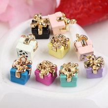 Wholesale 100PCS 3D Birthday Gift Box DIY Charms Fashion Phone Chain Keyring Handbag Necklace Bracelet Enamel Jewelry Charm 2024 - buy cheap