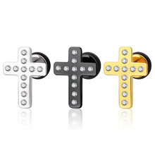 Stainless Steel Simple Cross Earrings Stud With Rhinestone Earrings for Women Jewelry Gift Love Titanium Steel Earrings 2019 2024 - buy cheap