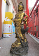 Bi002201 31 "tibetano enorme Folk bronce gild Kwan Yin con pez Dragon Boy estatua de Buda 2024 - compra barato