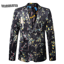 Blazer masculino com estampa de pássaros, jaqueta casual, estampa floral, blazer uomo, casamento, palco, moda masculina 2019 2024 - compre barato