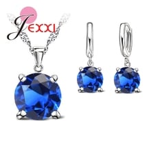 Selling 925 Sterling Silver Jewelry Sets 4 Claws Cubic Zirconia Pendant Necklace Hoop Earring For Women Elegant Charms Pin 2024 - buy cheap