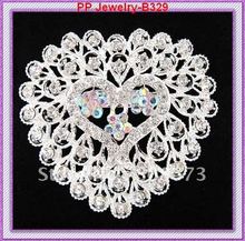 Cheap price!!(60PCS/LOT)Silver plated AB crystal Big heart brooches!! 2024 - купить недорого