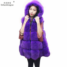 Linhaoshengyue 75cm Fox  Natural Fur Women Vest with Hood 2024 - buy cheap