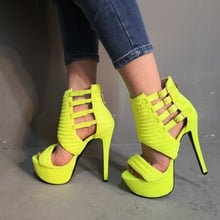 sexy lady lemon yellow leather open toe high platform sandal woman yellow buckles platform sandal large size 45 2024 - buy cheap