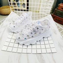 Zapatillas de deporte con plataforma para Mujer, zapatos informales con diamantes de imitación, transpirables, de verano 2024 - compra barato