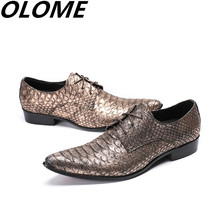 Классические мужские туфли из крокодиловой кожи; Туфли-оксфорды из натуральной кожи на низком каблуке в деловом стиле; коричневые Мужские модельные туфли на шнуровке; Мужская обувь со змеиным узором 2024 - купить недорого