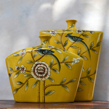 Tao Caicai-jarrón de cerámica de estilo mediterráneo, florero amarillo, adornos pintados a mano para el hogar 2024 - compra barato