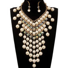 Fashion Crystal Imitation Pearls Necklace and Earring Tassel Multi Layer Necklaces Women Accessories Simulated Pearl Jewelry Set 2024 - buy cheap