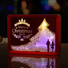 Lámpara de mesa de Feliz Navidad con grabado en papel 3D, luz de papel hueco y sombra, luces de hadas estéreo, decoración de Navidad 2024 - compra barato