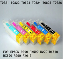 Многоразовый картридж для принтера EPSON R390 RX590 R270 RX610 RX690 R290 RX615, чип автоматического сброса, 6 цветов 82 T0821 -T0826 2024 - купить недорого