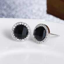 Женские серьги-гвоздики из серебра 925 пробы, с черным круглым кристаллом 2024 - купить недорого