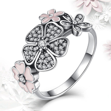 Женское кольцо с розовым цветком, посеребренное обручальное кольцо с цветком ромашки и вишни, модные ювелирные украшения 2024 - купить недорого