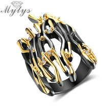 Mytys Geometric Branch Design Half Finger Ring Black Gun Yellow Gold Double Color Punk Ring Hyperbole Big Rings Jewelry R2008 2024 - buy cheap