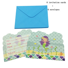 Tarjeta de invitación con dibujo de sirenita para niña, suministros y decoración para fiesta de cumpleaños, con sobre, novedad, 6 unids/lote 2024 - compra barato