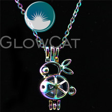 Glowcat c71 pingente colorido de arco-íris com contas de coelho, gaiola difusor de óleo essencial, aromaterapia, colar com medalhão de pérolas 2024 - compre barato