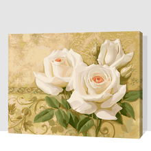 Mahuaf-a772 branco puro rosas pintura a óleo de diy by numbers diy pintura a óleo digital na lona decoração de casa 40x50 cm emoldurado 2024 - compre barato