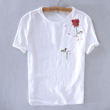 2019 Summer casual linen short-sleeved t-shirt men white embroidery quick-drying cotton t shirt mens fashion tops tshirt chemise 2024 - buy cheap