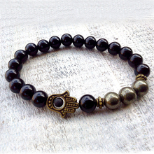 SN0591 Pyrite Hamsa bracelet Fatima Hand bracelet For Men Onyx and Pyrite bracelet Hamsa Jewelry 2024 - buy cheap