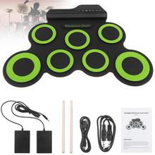 Portable Electronic Digital USB 7 Pads Roll up Set Green Silicone Electric Drum Kit with Drumsticks and Sustain Pedal 2024 - buy cheap