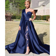 Blue Formal Celebrity Dresses A-line One-shoulder Long Sleeves Slit Sexy Long Evening Dresses Famous Red Carpet Dresses 2024 - buy cheap