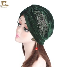 Turbante fruncido de terciopelo para mujer, gorro de lujo con diamantes de imitación, Turbante, Turbante, hiyab 2024 - compra barato