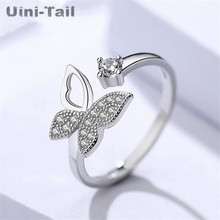 Uini-Tail hot new 925 sterling silver sweet butterfly micro-insert opening ring Korean fashion tide flow cute high quality GN899 2024 - buy cheap