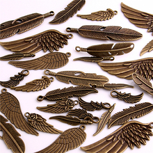 Abalorios de plumas y alas pequeñas de Metal, joyería de aleación de Zinc, Vintage, bronce, bricolaje, 30 Uds. 2024 - compra barato