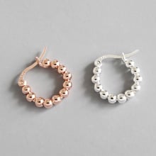 Pink Gold Color 925 Sterling Silver Hoop Earrings For Women Accessories Trendy Beads Circle Hoops Earings Woman Silver Jewelry 2024 - buy cheap