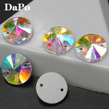 8mm,10mm,12mm,14mm,16mm,18mm Sew On Glass Crystal Round Rivoli Rhinestone Crystal Clear AB color SF0476-SF0481 2024 - buy cheap