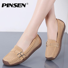 PINSEN 2020 Summer Fashion Women Flats Shoes Genuine Leather Loafers Women Shoes Slip-on Comfortable Ladies Boat Shoes moccasins 2024 - buy cheap