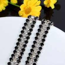 3mm 1 yard 3 Rows Black and White Glass Crystal sew on rhinestones Chain silvery bottom Diy Clothing accessories SIJISHUIZUAN 2024 - buy cheap