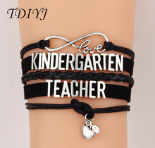 TDIYJ Infinity Love and KINDERGARTEN TEACHER Slide Charms for Women Fashion Multilayer Braided Bracelet 6pcs/lot 2024 - buy cheap