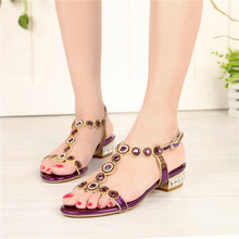 G-sparrow 2019 Women's Summer Fashion Thick High-Heeled Purple Shoes Open Toe Casual Sandals High Quality 2024 - buy cheap