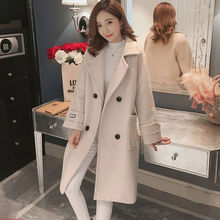 2019 Women long wool solid coat single breasted big turn-down collar causal suit autumn and winter 2024 - buy cheap