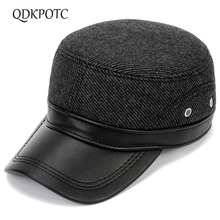 QDKPOTC 2018 High Quality Winter Men's Baseball Caps Thickened Plus Velvet Flat Top Hat Warm Earmuffs Dad Hat Cap Military 2024 - buy cheap