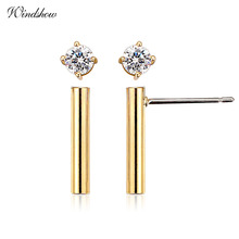 2pairs Yellow Gold Color Bar & Round CZ Small Stud Earrings For Women Girls Ear Pack Set Jewelry Orecchini aretes de mujer Aros 2024 - buy cheap