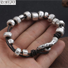 3D Hard 999 Silver Beaded Bracelet Leather Silver beaded Bracelet Vintage Style Man Bracelet Jewelry 2024 - buy cheap