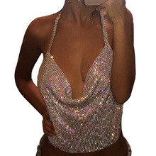 Elegant Metal Crop Top 2018 Summer Style Sexy Backless Bralette Beach Halter Gold Sequined Party Women Tank Top TP070301 2024 - buy cheap