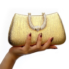 Bolso de mano con cierre de diamante en U para mujer, bolsa de mano de noche con purpurina plateada, dorada, para fiesta, novia y boda 2024 - compra barato