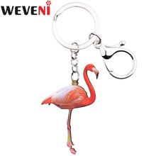 Chaveiro de flamingo weveni, chaveiro com pingente de carro, bijuteria animal para mulheres 2024 - compre barato