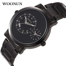 WOONUN-reloj deportivo para hombre, resistente al agua, de acero negro, de cuarzo, con hora Dual 2024 - compra barato