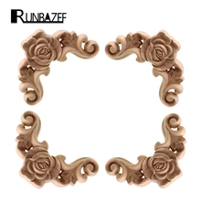 Runbazef rosa floral madeira esculpida decalque canto applique decorar quadro de parede portas móveis estatuetas gabinete artesanato decorativo 2024 - compre barato