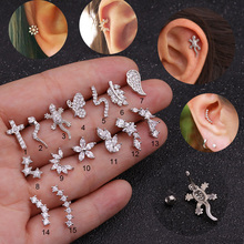 1Pc Cross Heart Flower Crown Cz Ear Studs Helix Piercing Cartilage Earring Conch Rook Tragus Stud Ear Piercing Jewelry 2024 - buy cheap
