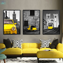 SPLSPL Nordic Retro Canvas Painting A4 Yellow City Wall Art Taxi Motor Art Print Poster Abstract Minimalist Picture Kids Room 2024 - buy cheap