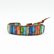 Chacra-pulsera con cordón joyas para parejas, brazalete de cuero con tubo de piedra Natural colorida hecha a mano, regalos creativos 2024 - compra barato